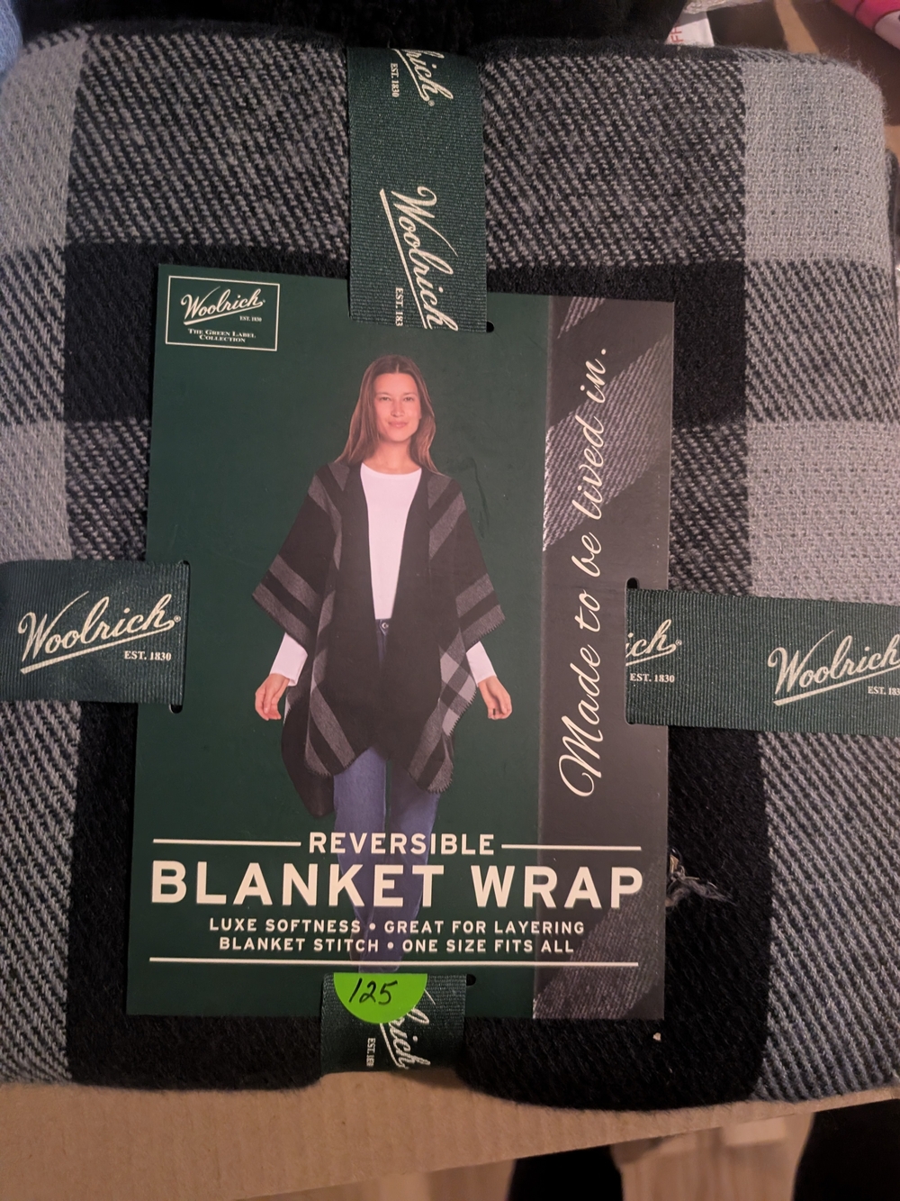 Woolrich Black and Gray Reversible Blanket Wrap Cape